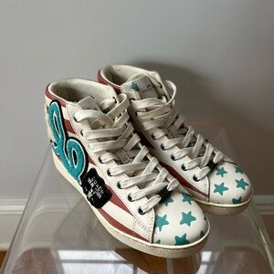 Coach White and Teal Star Sneakers